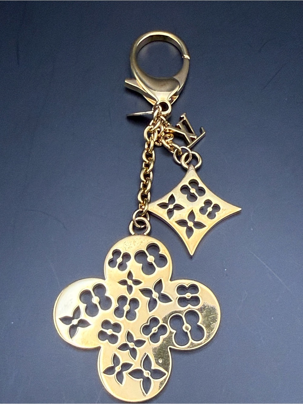 Louis Vuitton Fleur de Monogram Bag Charm Shiny Gold Shiny w/Dust Bag